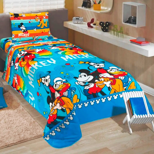 Edredom Mickey Azul Dupla Face Infantil 1,50 X 2,20 Lepper