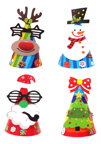 Sombreros De Papel Navideños De Bricolaje Para Niños Santa T