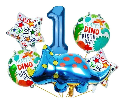 Bouquet 5 Pcs Dinosaurio Triceratops + Numero Set De Globos