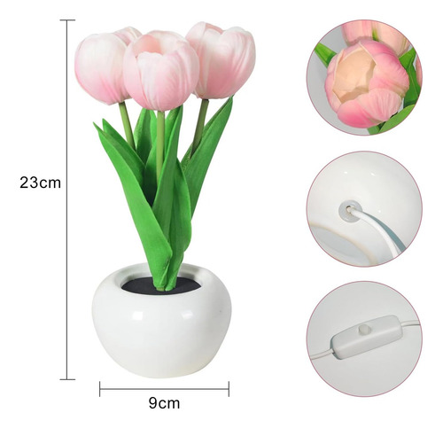 Lámpara Escritorio Diseño De Tulipanes Artificial Con Maceta