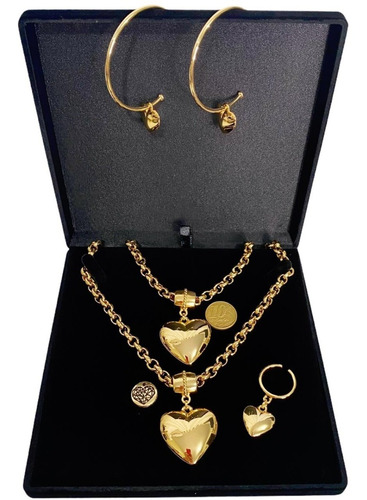 Conjunto Elo Português Grosso Colar Pulseira Argola Anel 