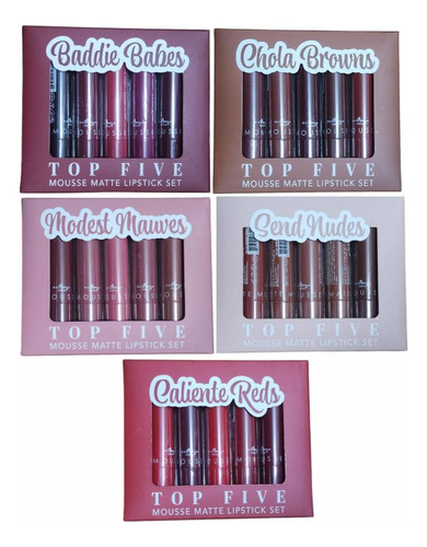 Labiales Mate Top Five Mousse Italia Caja De 5 Labiales Color Modest Mauves