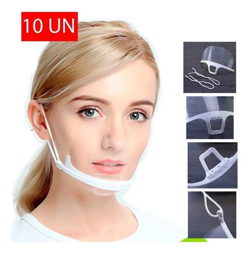 10 Máscaras Acrílica Transparente Estética Reutilizável Cor Transparente