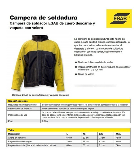 Imagen 2 de 2 de Campera De Soldador Esab En Cuero Flor Original