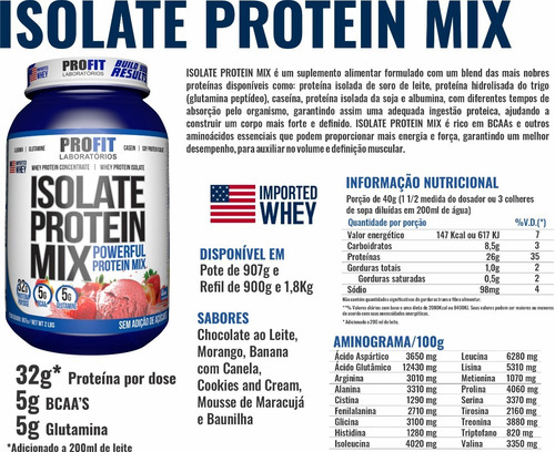 Whey Protein - Isolate Protein Mix Sabor Morango De 907g
