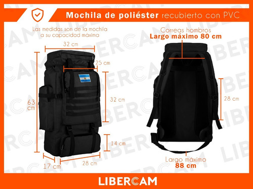 Imagen 2 de 6 de Mochila Camping Tactica Militar Viaje Mochilero Trekking Color Negro