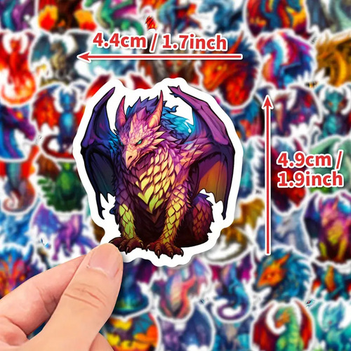50 Calcomanías Sticker Impermeables De Dragones Épicos