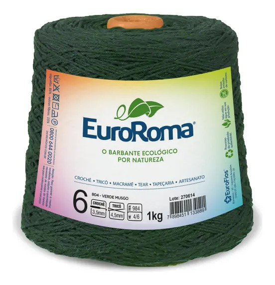 Cone para Crochê e Tricô 6mm EuroRoma Verde Musgo 1kg 1016m