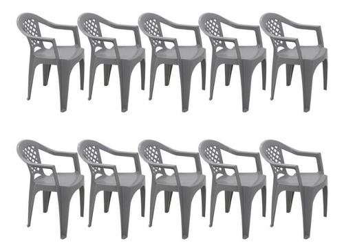 Combo 10 Cadeiras Com Braços Tramontina Iguape - Cinza