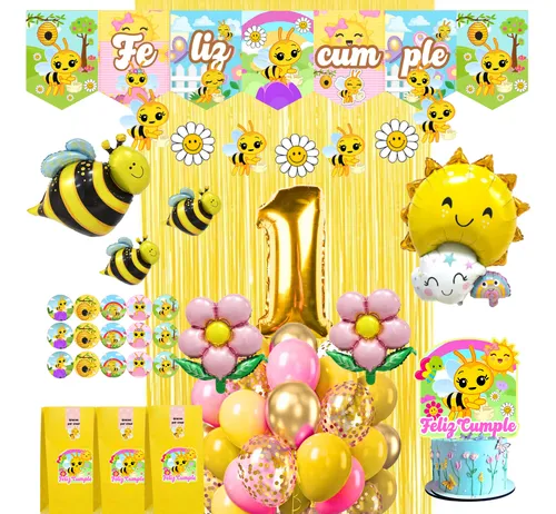 Combo Globo Abejita Bolsita Banderin Stickers Topper Guirnal