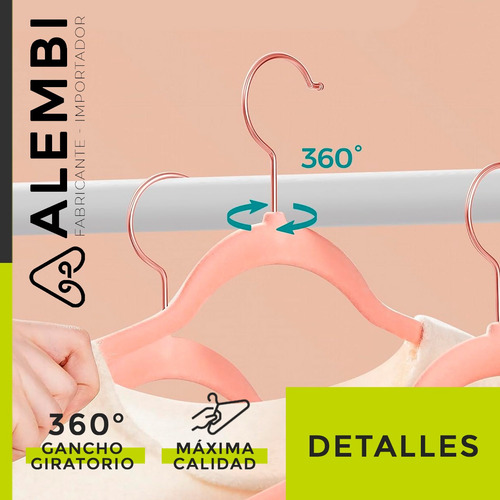 Perchas Forrada Terciopelo Rosa Niño Gancho Cobre Pack X 20