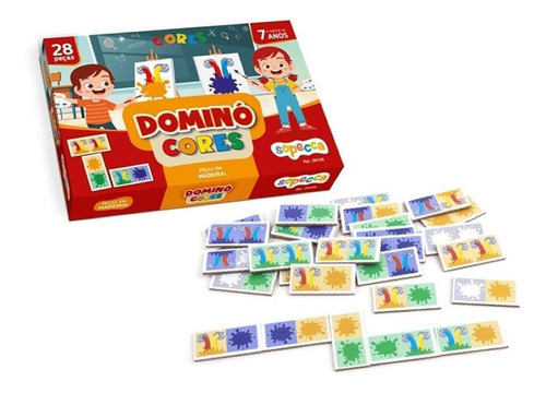 Jogo Domino Cores 28 Peças Madeira Educativo Pedagógico