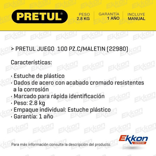 Juego De Tubos Y Llaves Pretul 100 Piezas C/ Maletín Taller