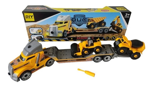 Imagen 1 de 2 de Tractomula Con 2 Carros De Construcción Juguete Desarmable