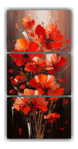 75x150cm Cuadro De Flores En Lienzo Estilo R En Colores Rojo