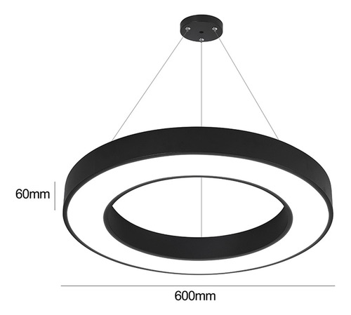 Lámpara Led Contorno Circular Negro 42w/60cms Luz Fría