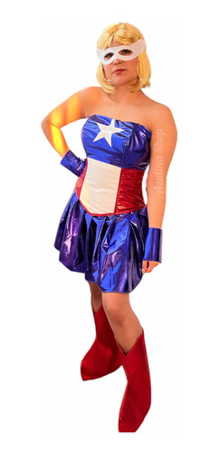 Disfraz De Capitán America Girl Chica Mujer Súper Heroina