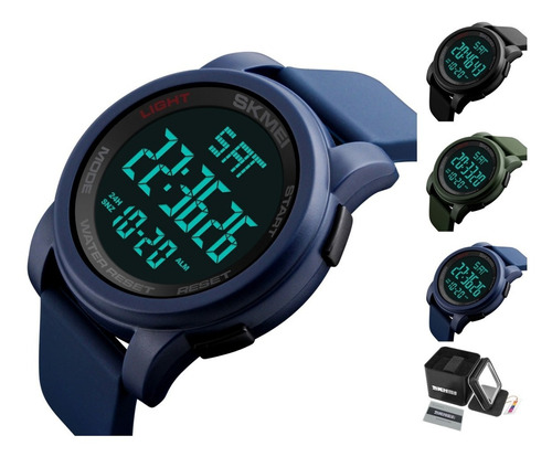 Reloj Cronometro Hombre Skmei 1257 Deportivo Led Alarma Color De La Malla Azul Color Del Bisel Negro Color Del Fondo Negro