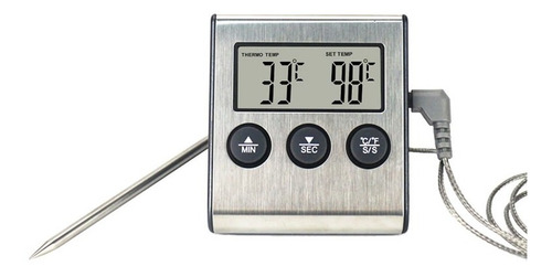 Imagen 2 de 9 de Termometro Digital Cocina Lcd Pinchacarne Liquido Acero Inox