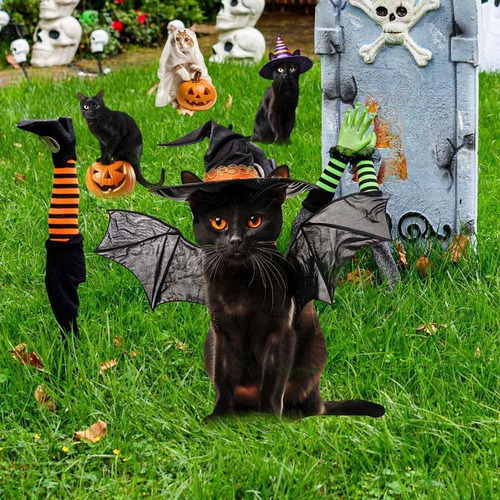 Estatua De Gato, Estaca De Jardín, 23,3 X 28 Cm Con Negras