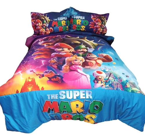 Cubrelecho Acolchado Infantil Cama Doble Mario Bross