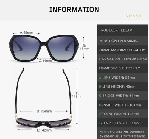 Gafas De Sol Mujer Kdeam Polarizado Uv400 Modelo Kd835 C3