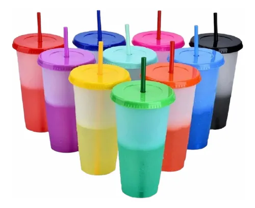 Paquete de Vasos Magicos Cambian Color con Tapa y Popote (5 Vasos) :  : Bebé