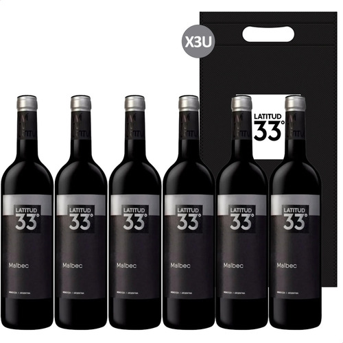 Vino Tinto Latitud 33 Malbec Tinto X6 Unidades Con Bolsa 