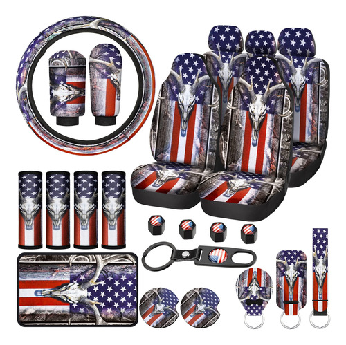 25 Pcs American Flag Camo Seat Covers Skull Camo Car Accesor