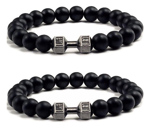 2pcs Pulsera Mancuerna, Roca Volcánica Negra Natural, Regalo