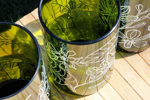 Set De 4 Vasos Grabados Y Pulidos A Mano Kalewun.
