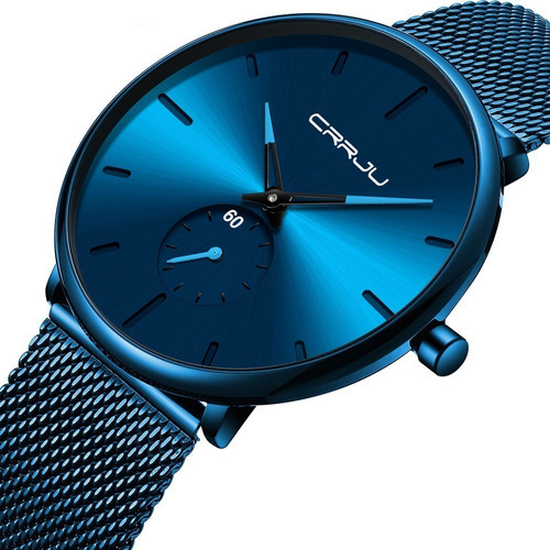 Reloj Cuarzo Hombre Negocios Moderno Ultra Delgado Color De La Correa Azul