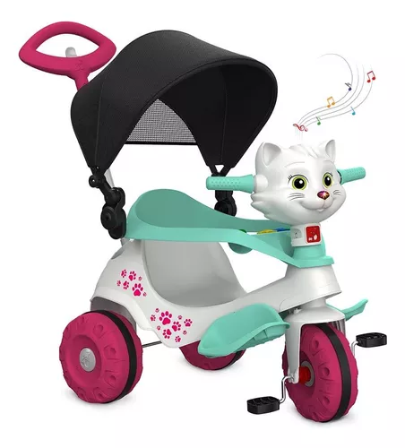 Triciclo Infantil Passeio e Pedal Velobaby com Empurrador Azul