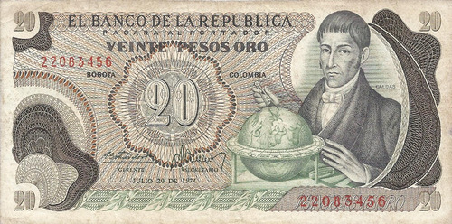 Colombia  Billete 20 Pesos 20 Julio 1974