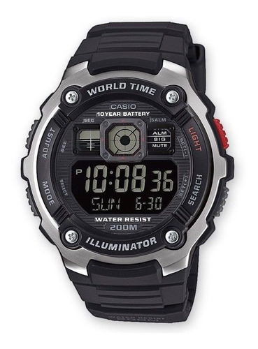 Relógio Casio Masculino Digital Hora Mundial Ae-2000w-1bvdf