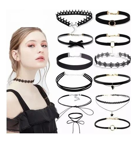 12 Gargantilla Choker Necklaces Black Lace,accesorios Collar