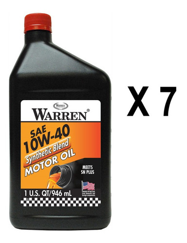 Aceite Motor Warren 10w40 Api Sn+ Semi-sintetico, 6.624 Lt