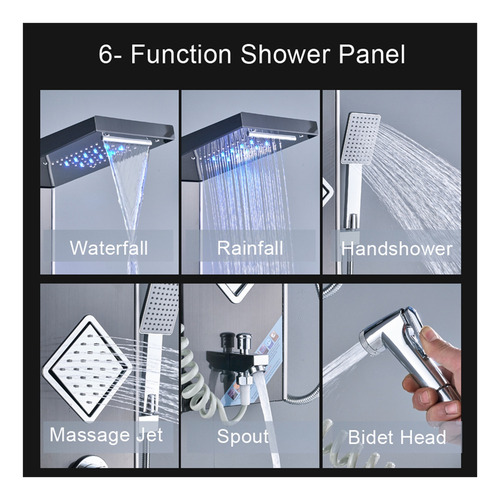Cascada De Lluvia Led Panel De Ducha Columna De Ducha Negra