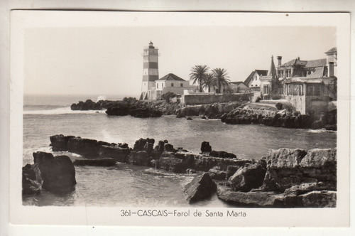 1950 Postal Vista Del Faro De Santa Marta Cascais Portugal 