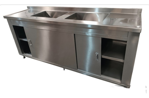 Gabinete Em Inox 180x60x90 Com 2 Cubas 50x40x30