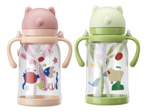 Vaso Infantil 550ml Con Popote Y Asas Doble Oreja