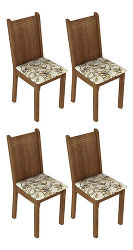 Sala De Jantar Mesa Tampo De Vidro 4 Cadeiras Camélia Madesa Cor Rustic/Lírio Bege