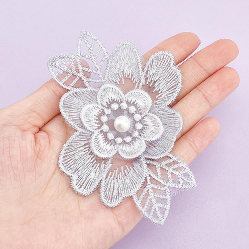 10 Piezas De Apliques Bordados De Flores De Perla, Parches D