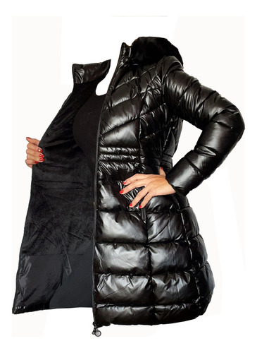 Campera Puffer Largo Metalizado Super Abrigado Elegante!