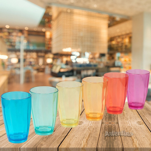 Imagen 3 de 6 de Set 12 Vaso Acrílico Facetado Color Translucido Deco Pastel