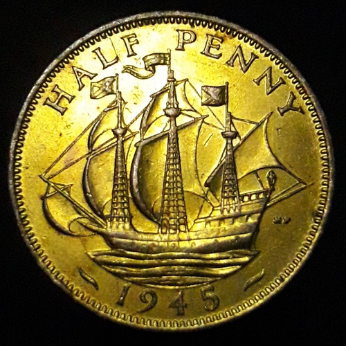 Botón En Moneda Inglaterra Half Penny 1945 