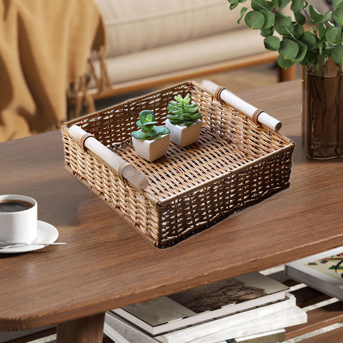 Cesta Tejida A Mano Contenedor De Almacenamiento 29x29x11 Cm