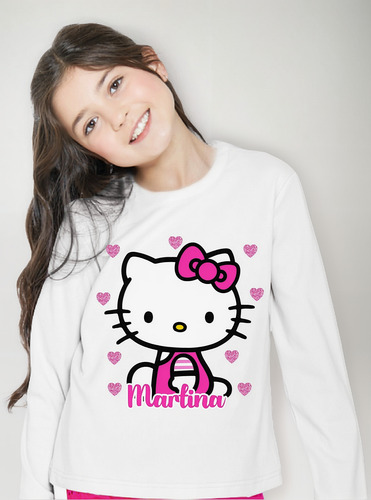 Polera Hello Kitty Personalizada Niña Manga Larga 100% Algod