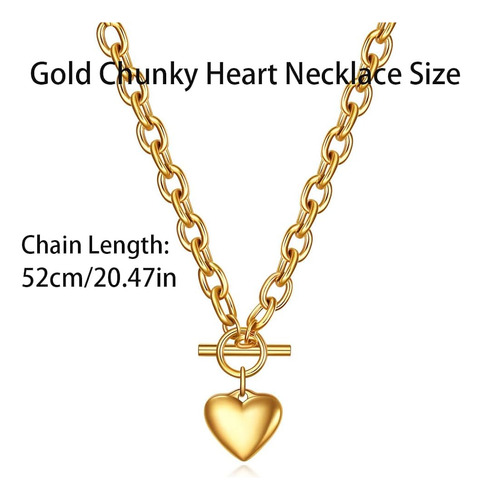 Collar De Cadena Cubana Oro Blanco 18k Con Corazón Hipoalerg