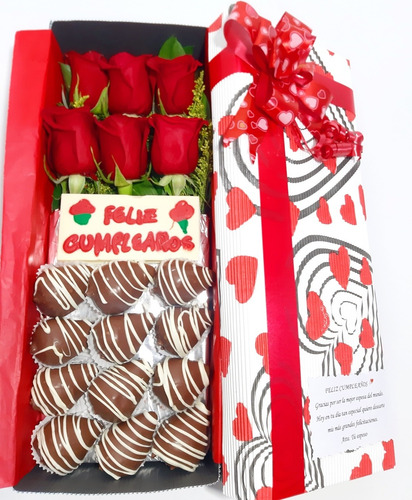 Arreglos Florales Caja Rosas+tarjeta+ Fresa Choc +dom Gratis